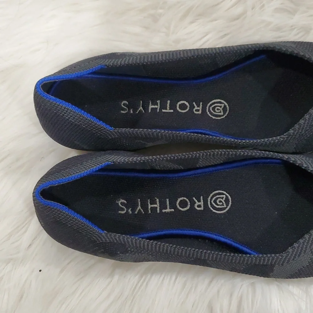 Rothy's The Point  Gray Camo  Flats with Sleek Pointed Toe and Blue Trim - Picture 10 of 16